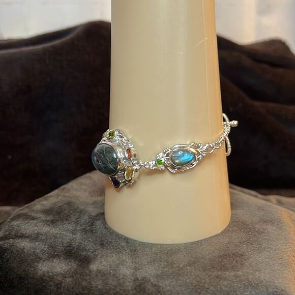 Karis Malagasy Labradorite Multi Gemstone Clelestial Garden Bracelet, Platinum - Picture 6 of 17